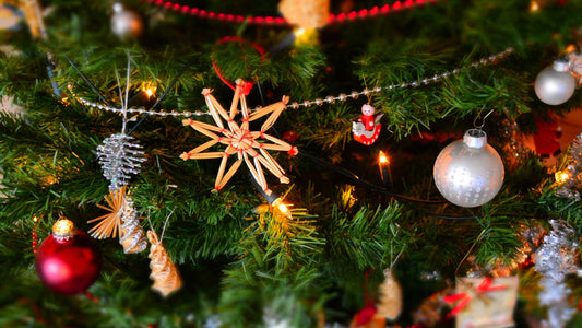 Decorations hanging from a Christmas tree 