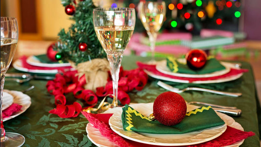 A table set for Christmas dinner